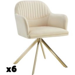 Tectake 6 sillas de comedor giratoria 360º terciopelo, 56x59x81 cm crema/oro