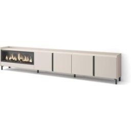 Skraut home Mueble tv efecto madera beige 315x35x61cm chimenea efecto fuego