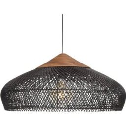 MACABANE Lámpara colgante 65x65cm de ratán negro y teca recuperada
