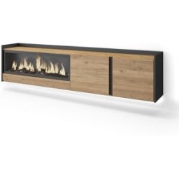 Skraut home Mueble tv efecto madera roble negro 212x35x50cm chimenea efecto fuego