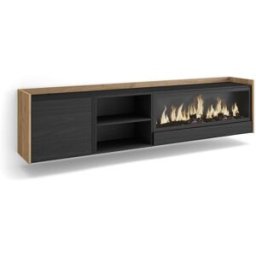 Skraut home Mueble tv efecto madera negro roble 212x35x50cm chimenea efecto fuego