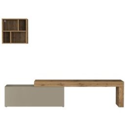 Whous Conjunto de mueble TV 180/290 cm efecto madera color topo mate / roble