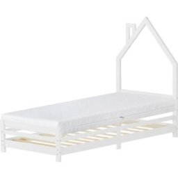 ML-Design Cama infantil 90x200cm + colchón 16cm madera blanca en forma de casa