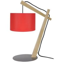 Tosel Lámpara de mesa metal madera natural pantalla rojo