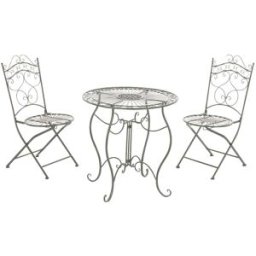 CLP Set de mesa y 2 sillas de jardín en Metal Verde antiguo