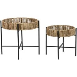 NIYLO Conjunto de 2 mesitas auxiliares de acero y fibra negro 49x49x44 cm