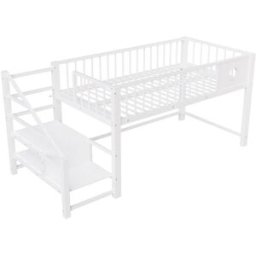REDOM Cama alta baja infantil de metal blanco 90x200 cm