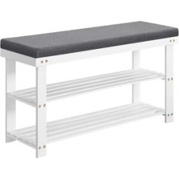 SONGMICS Banco zapatero de 29 x 90 x 49 cm de color blanco y gri