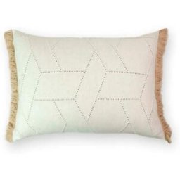TAPIDECOR Cojín geométrico beig con fleco tostado relleno premium 70x50