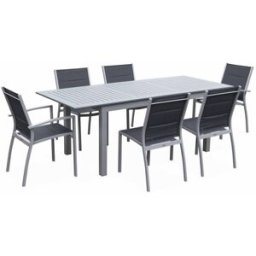 sweeek Mesa de jardin, conjunto para exterior, gris oscuro, 6 plazas