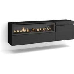 Skraut home Mueble tv efecto madera negro 150x35x45cm chimenea efecto fuego
