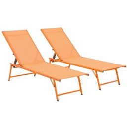 sweeek Tumbona de acero textileno de multiposición, set de 2, naranja