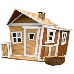 Axi Casita infantil con ventanas y porche, madera fsc, marrón/blanco