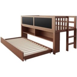 OKWISH Cama infantil marrón de madera con cama nido y pizarra 90x200 cm