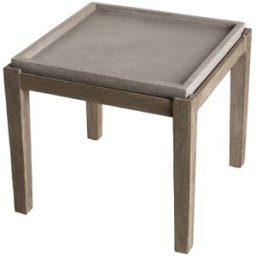 MACABANE Mesa auxiliar de jardín cuadrada de cemento y acacia de 53 cm