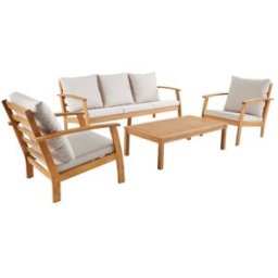 sweeek Conjunto de jardín en madera de acacia, 5 plazas, crudo