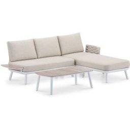 Defora Home Conjunto jardín chaise longue blanco y cuerda beige 3 plazas