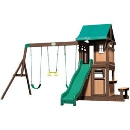 Backyard Discovery Parque infantil con tobogán, columpio y mesa picnic madera