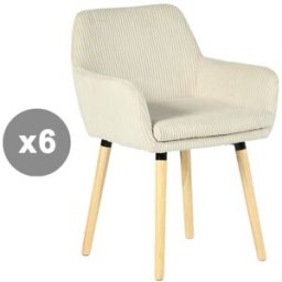 Meubles Cosy Conjunto de 6 sillas tela a rallos estilo escandinavo beige