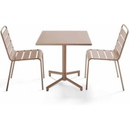 Oviala Conjunto de mesa y 2 sillas de jardín de metal de 70 cm topo