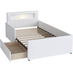 OKWISH Cama infantil blanca de polipiel con usb y luz 90x200 cm