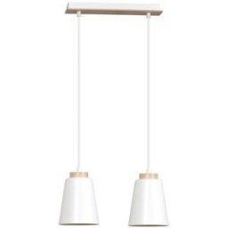 Wonderlamp Regleta de techo 2 luces con pantallas blancas y detalles en madera
