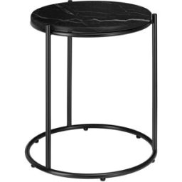 Tectake Mesa auxiliar de mármol y acero, 43x43x50,5 cm, negro/negro