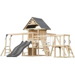 Axi Parque infantil de madera con 2 columpios - tobogán doble gris