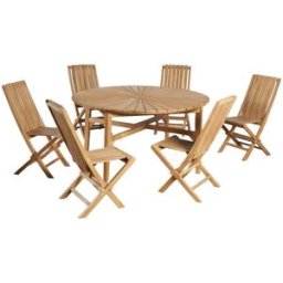 Wanda Collection Conjunto de mesa redonda de teca y 6 sillas plegables