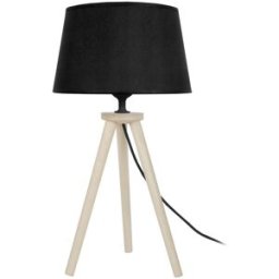 Tosel Lámpara de mesa trípode madera natural pantalla negro