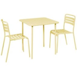 sweeek Set mesa de jardín bistró de acero con 2 sillas, 70 cm, amarillo