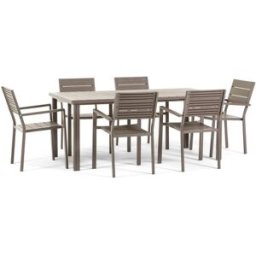 Fuori Conjunto mesa 180x90 cm y 6 sillas con brazos tórtola