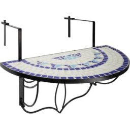 Tectake Mesa plegable de balcón, mosaico, 75 x 65 x 62 cm, blanco/azul