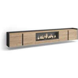 Skraut home Mueble tv efecto madera roble negro 315x35x50cm chimenea efecto fuego