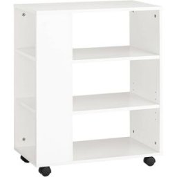 SoBuy Mesa auxiliar con 4 ruedas y 3 estantes madera blanco