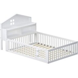 OKWISH Cama infantil blanca de madera maciza con almacenaje 140x200 cm