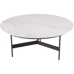 MACABANE Mesa de centro redonda con efecto mármol y patas de metal 78x78 cm