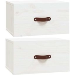 Maison Chic Juego de 2 mesitas de noche de pared madera blanco 40x29,5x22 cm