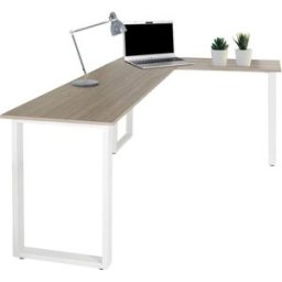 hjh OFFICE Escritorio de esquina tabla de madera aglomerada con recubrimiento en