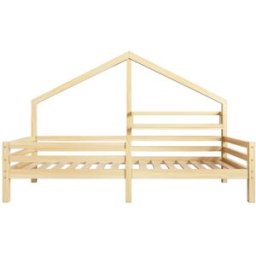 MODFU Cama infantil casita color natural 90x200 cm con balda de almacenaje