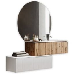AQA DESIGN Mueble de baño bañera derecha 4 piezas en mdf roble/blanco mate