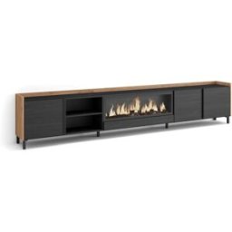Skraut home Mueble tv efecto madera negro roble 315x35x61cm chimenea efecto fuego