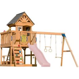 Axi Parque infantil con columpio doble, tobogán rosa y trapecio