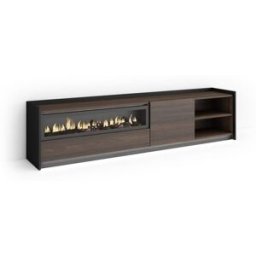 Skraut home Mueble tv efecto madera roble negro 207x37x50cm chimenea efecto fuego