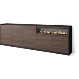 Skraut home Aparador efecto madera roble oscuro negro 263cm chimenea efecto fuego