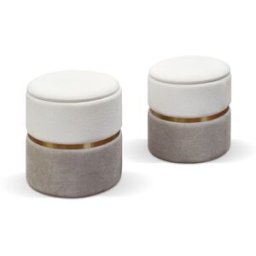Konte.Design Lote de 2 pufs de tela efecto terciopelo blanco y color tórtola