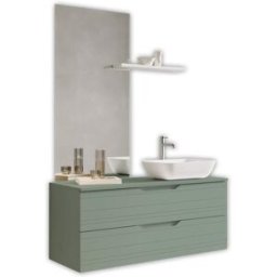 AQA DESIGN Mueble de baño con espejo de 4 piezas en mdf verde salvia
