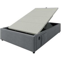MODFU Cama infantil de lino gris 90x190 cm con espacio de almacenaje