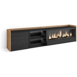 Skraut home Mueble tv efecto madera negro roble 212x35x50cm chimenea efecto fuego
