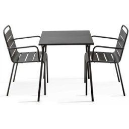 Oviala Conjunto mesa de jardín cuadrada y 2 sillas de acero gris